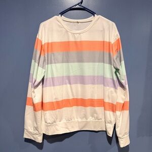 Striped Multicolor Long Sleeve Polyester and Spandex Shirt Medium